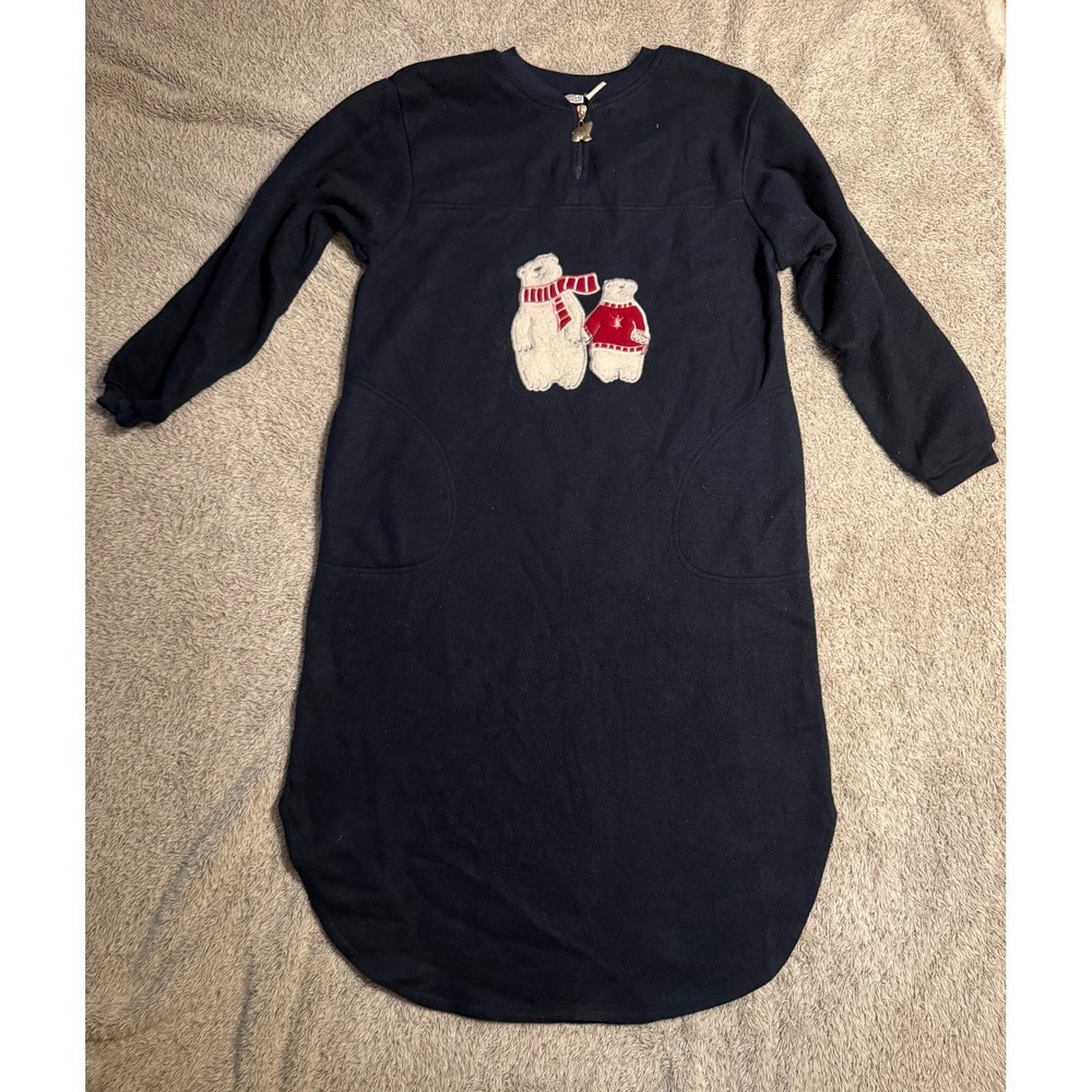 Arizona Jean Company Navy Fleece‎ Polar Bear Quarter Zip Nightgown Small Pockets